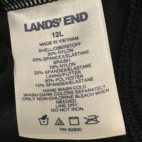 Lands End Tankini Swimsuit Top Womens 12 Long Black Adjustable Straps Swimwear - Picture 8 of 9